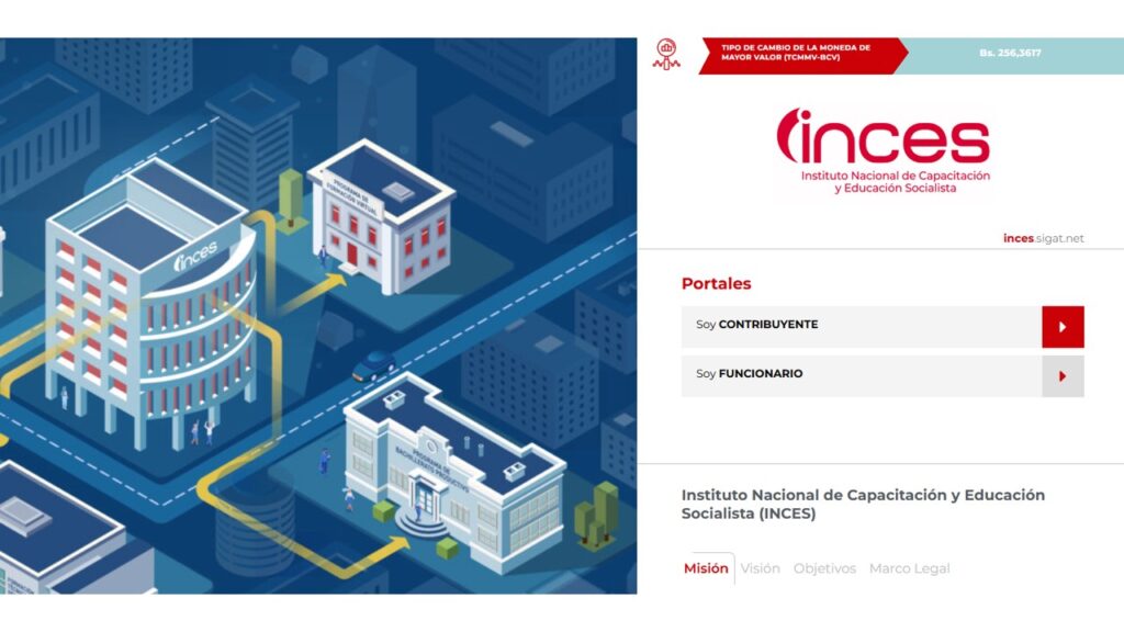 Pantalla de inicio del nuevo portal INCES 